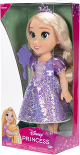Poupée Disney Princesse Raiponce 35 cm, yeux réfléchissants à paillettes, articulations mobiles, robe amovible, chaussures, couronne, longs cheveux blonds, pour filles à partir de 3 ans