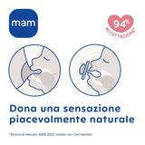Sucette MAM Air Night 6-16 mois (paquet de 2) Sucette MAM 6-16 mois, brille dans le noir pour les peaux sensibles, accessoire pour bébé, paquet de 2 avec tétine en silicone et porte-tétine, neutre/vert