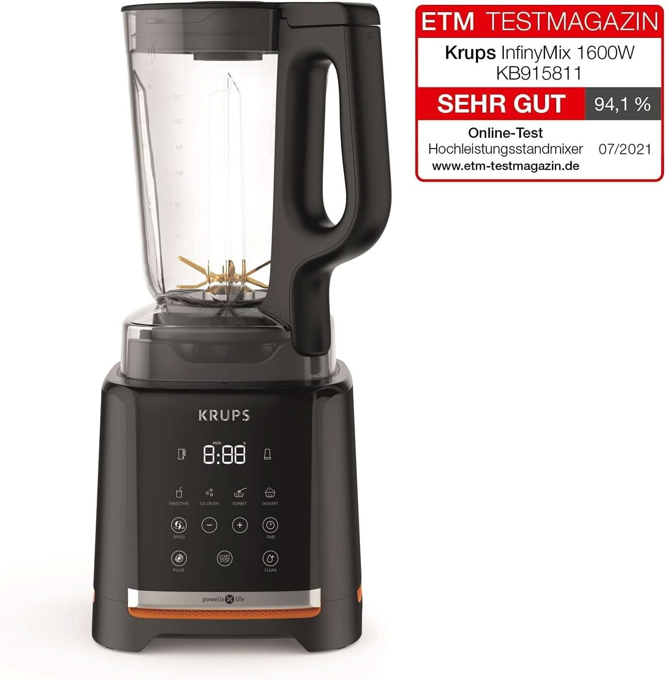 Krups Highspeed - Batteur sur socle Infinymix KB9158 | 1600 W | 5 programmes automatiques + Einstellung manuel | Porte-tritan | Incl. Rezepvol | Smoothies, shakes, glace pilée | Schwarz Cuisine Naty Shop