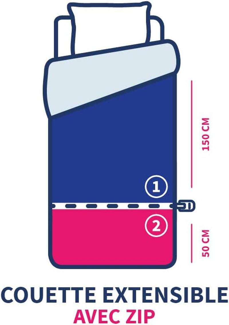 Couette enfant Bleu Câlin 140X(150+50) Cm Spécial lits enfants, couette trempée extensible jusqu'à 140X200 Cm, lavable à 95°, blanc Couettes et couettes Naty Shop