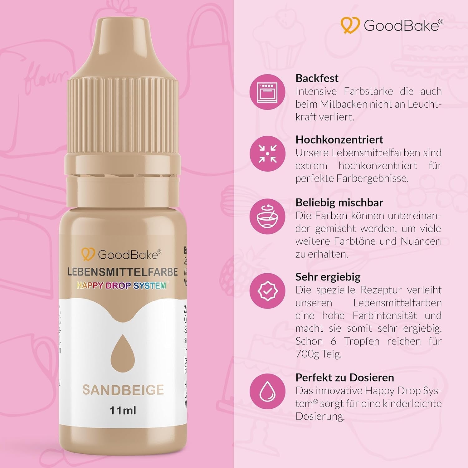 Colorant alimentaire Goodbake Pastel Sand Beige (11 ml) - Colorant alimentaire à haute dose - Pour colorer les gâteaux, fondants, crème au beurre, macarons, boissons, slime et bien d'autres articles. 100% végétalien