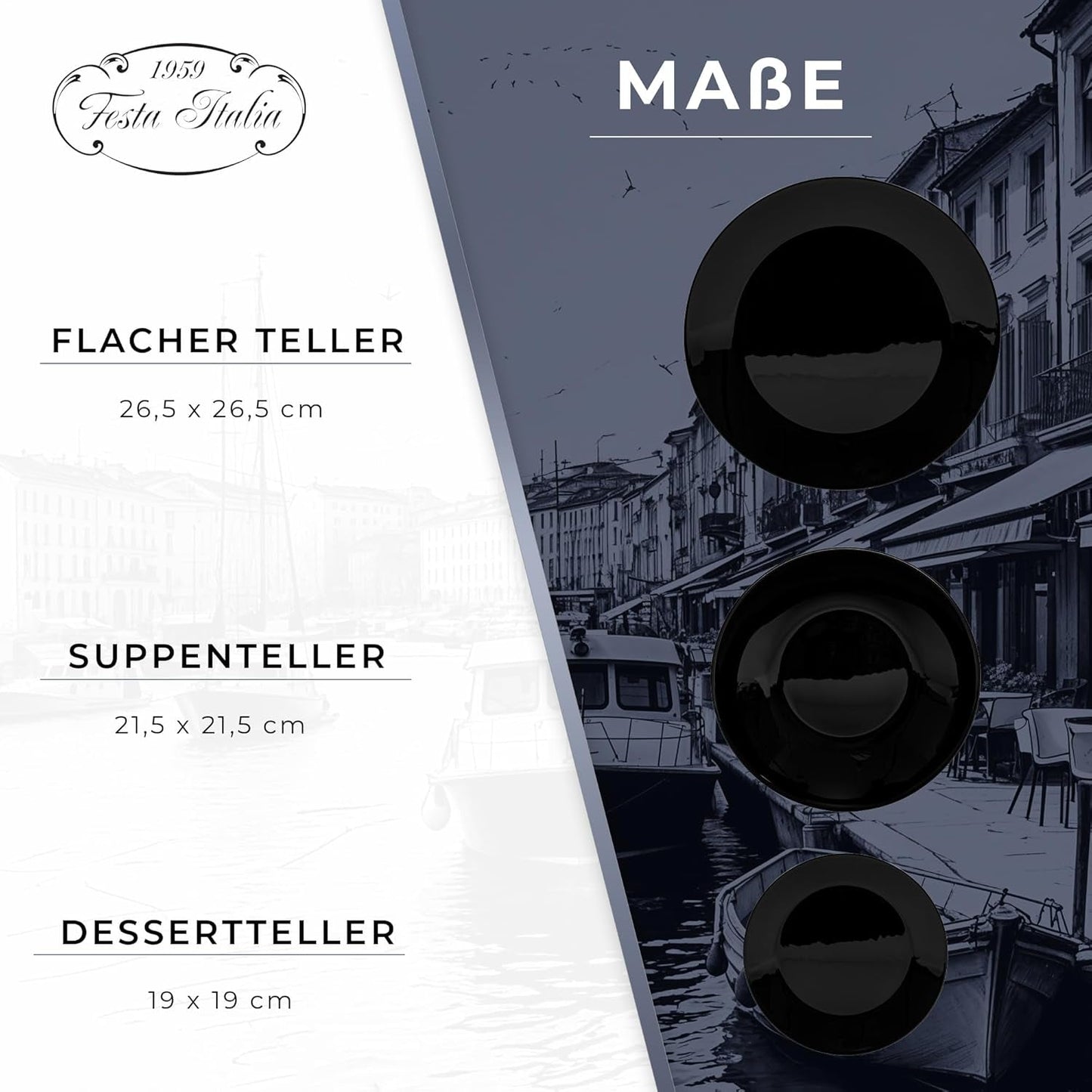 Service de table pour 6 à 18 pièces – Service de table en verre opale – Service de table noir – Service de bol et d'assiettes – Vaisselle moderne – Assiettes – Service de table – Service de table pour 6 personnes