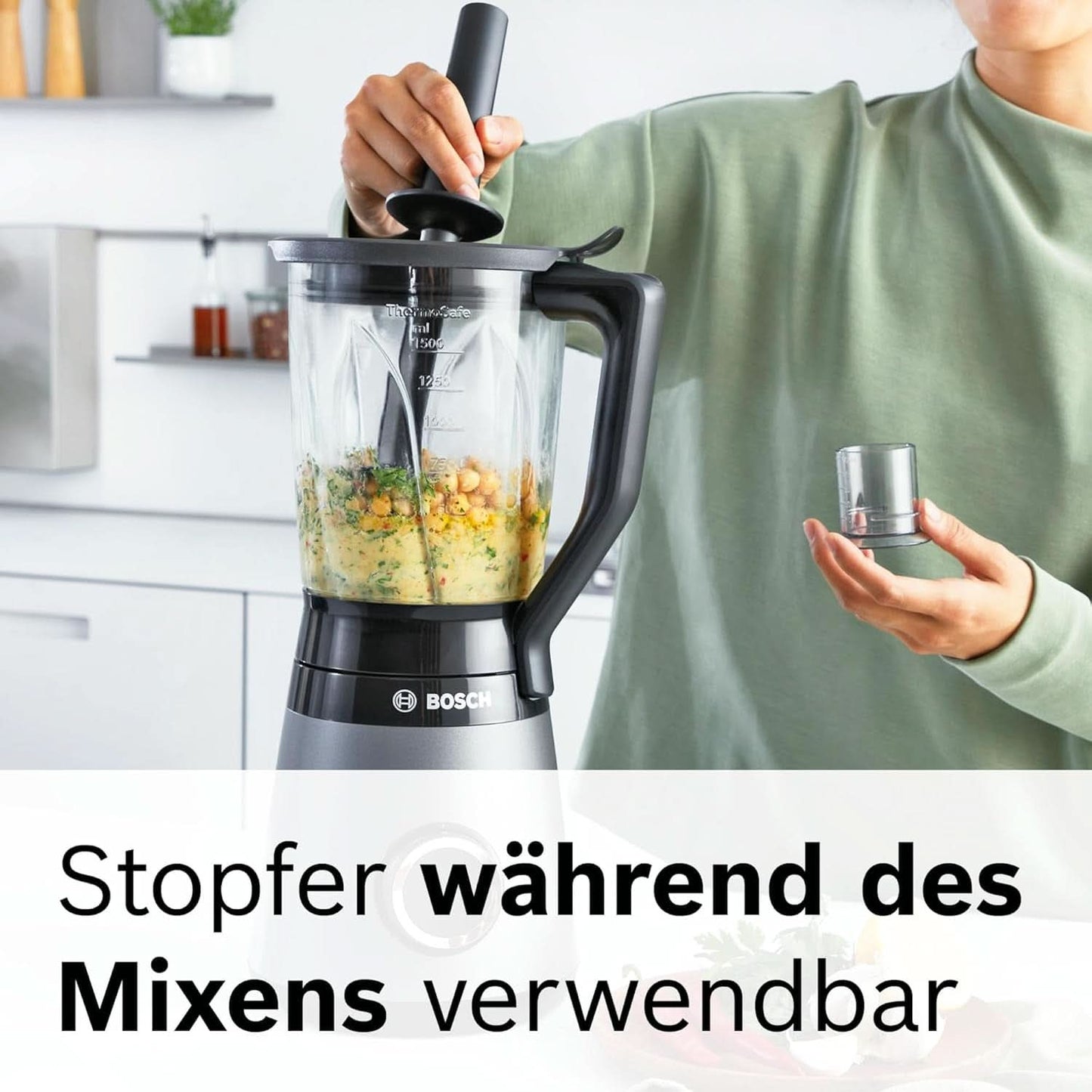 Bosch Batteur sur socle Vitapower Serie 4 MMB6172SN, Version Verbesserte, 10 Jahre Motorgarantie, Edelstahl-Klingen, 1,5L Glasbehälter, Spülmaschinenfeste Teile, 30 000 U/Min, 1200 W, Silver Kitchen Naty Shop
