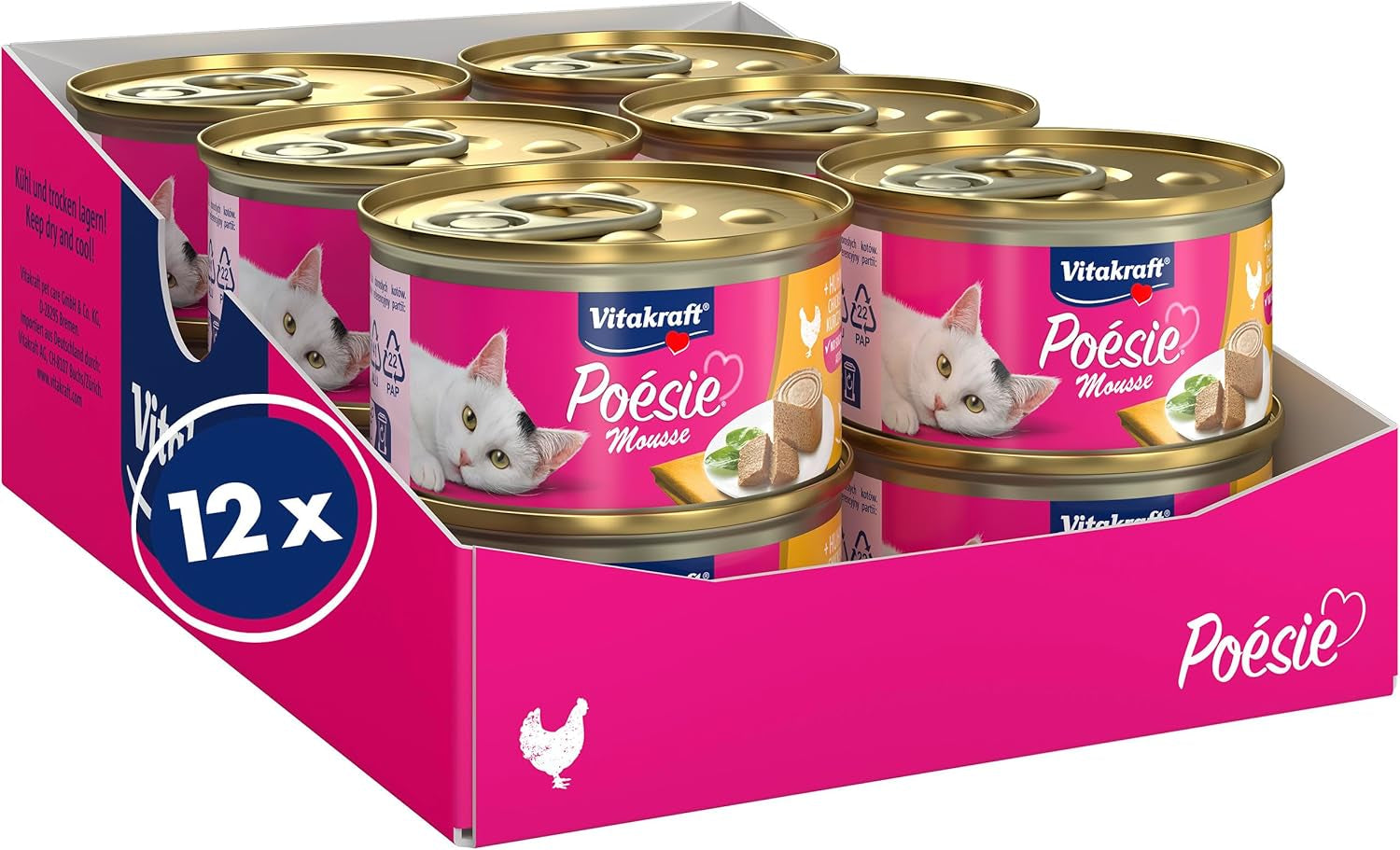 Vitakraft Poésie Mousse, nourriture humide pour chat, mousse aérée, au poulet, sans sucre ni céréales ajoutés (12 x 85g)