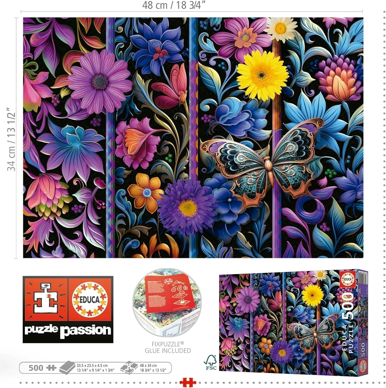 Educa - Puzzle de 500 pièces pour adultes | Bada Bloom. Dimensions : 48 X 34 cm. Comprend de la colle pour puzzle Fixpuzzle. Depuis 11 ans (19909) Puzzle Naty Shop