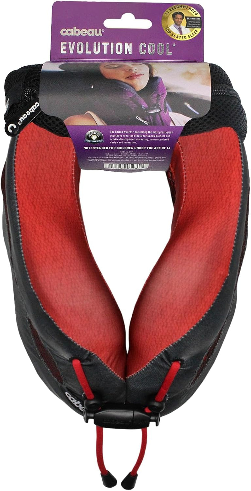 Cabeau Cool Oreiller de voyage longue distance – Evolution Cool – Mousse à mémoire de forme avec aérations – Compact avec étui de transport (Rouge)