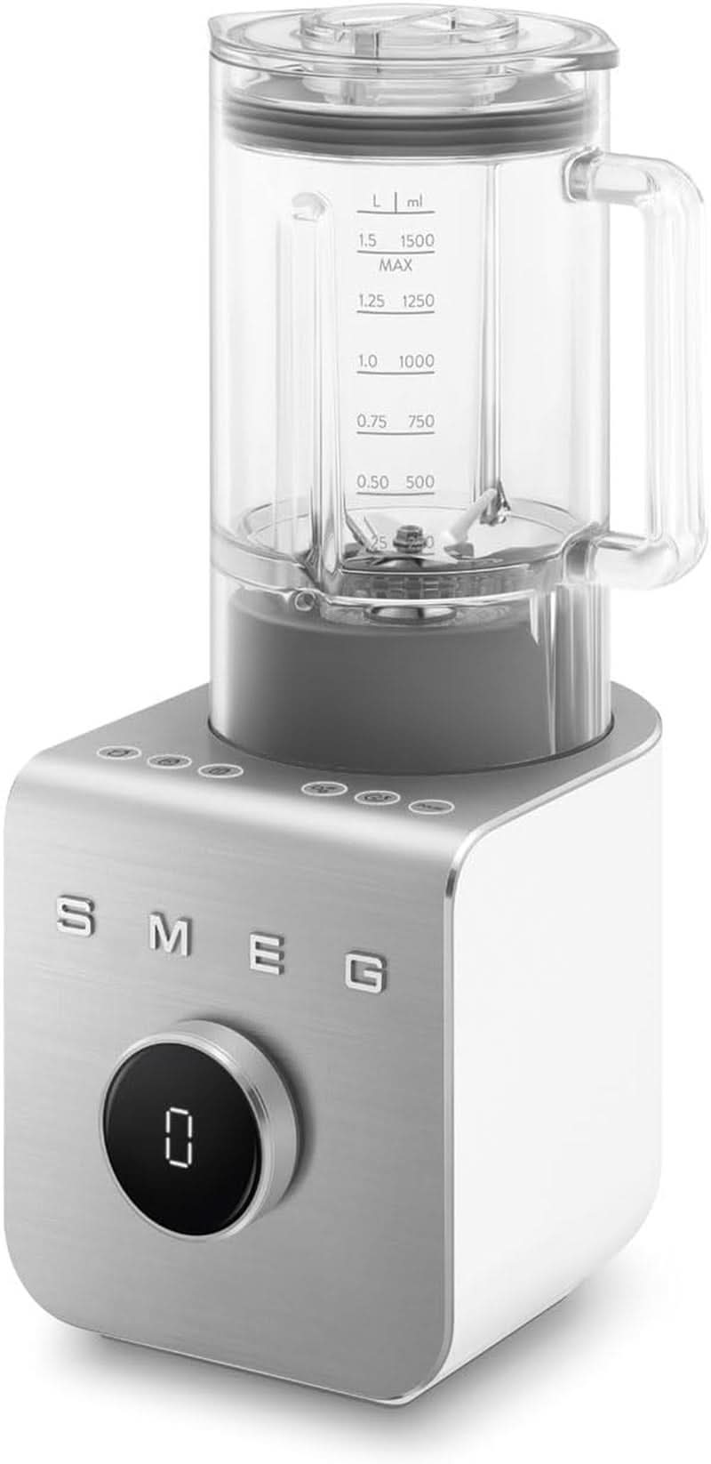 SMEG, Hochleistungsmixer BLC01BLMEU, 5 programmes prédéfinis, 9 vitesses manuelles, fonction pause et impulsion, Kunststoffgehäuse, base Rutschfeste, 1400 W, Schwarz Kitchen Naty Shop Weiss Weiss