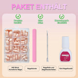 Lot de faux ongles – 240 pièces courtes et carrées, modèle en gel souple, dégradé de blanc nu, colle naturelle sur faux ongles pour femme, à faire soi-même (dégradé nu, 240X)