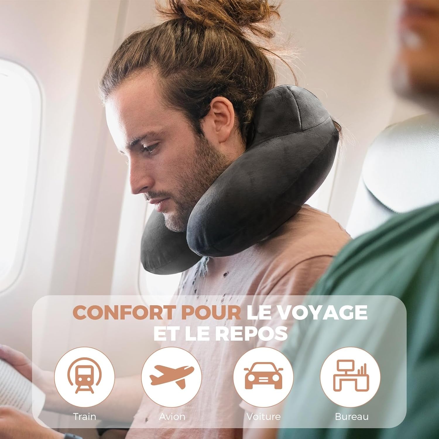 Oreiller de Voyage Gonflable, Oreiller de Voyage avec Masque de Sommeil + Bouchons d'Oreilles + Sac de Transport, Super Léger et Portable, Idéal pour Avion, Voiture, Maison, Bureau, Noir Naty Shop Oreillers de Voyage