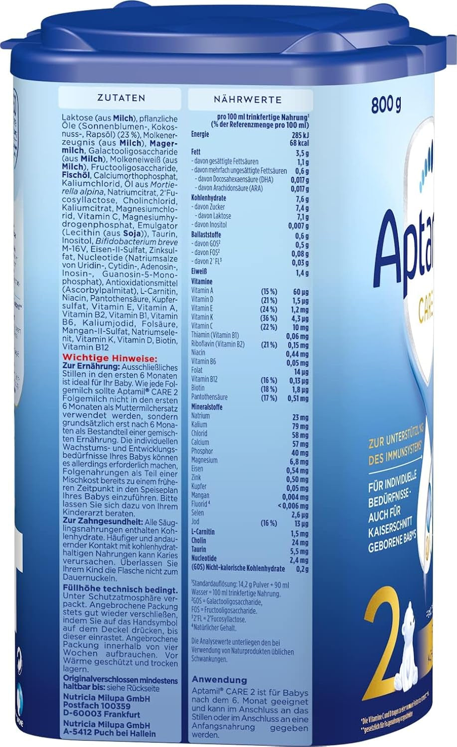 Aptamil Care 2 – Convient également aux bébés nés par césarienne – 1 x 800 g