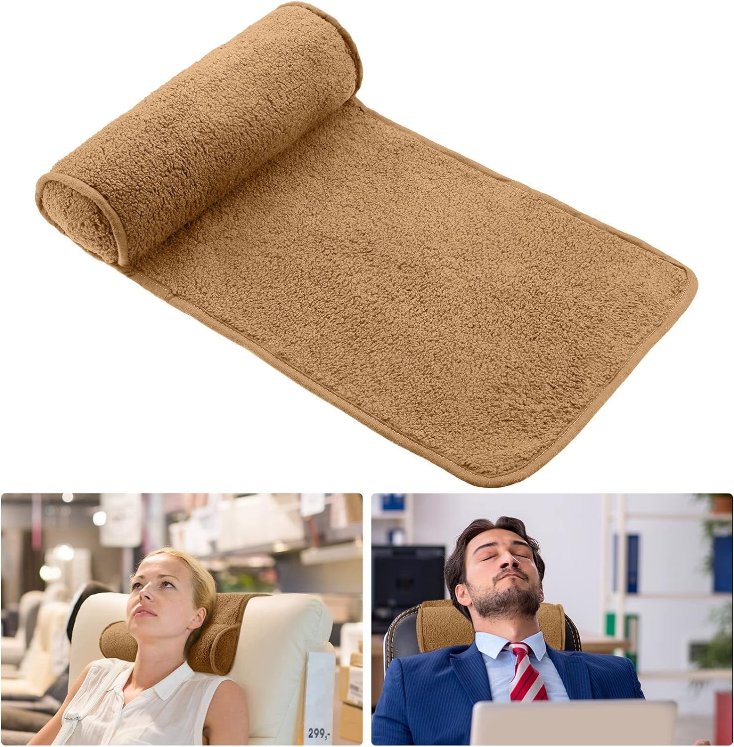 Oreiller de nuque pour chaise longue, oreiller réglable en peluche, rouleau de cou, polaire antidérapante, coussin de soutien de tête pour voyage, maison, chaise longue, canapé, fauteuil (noir)