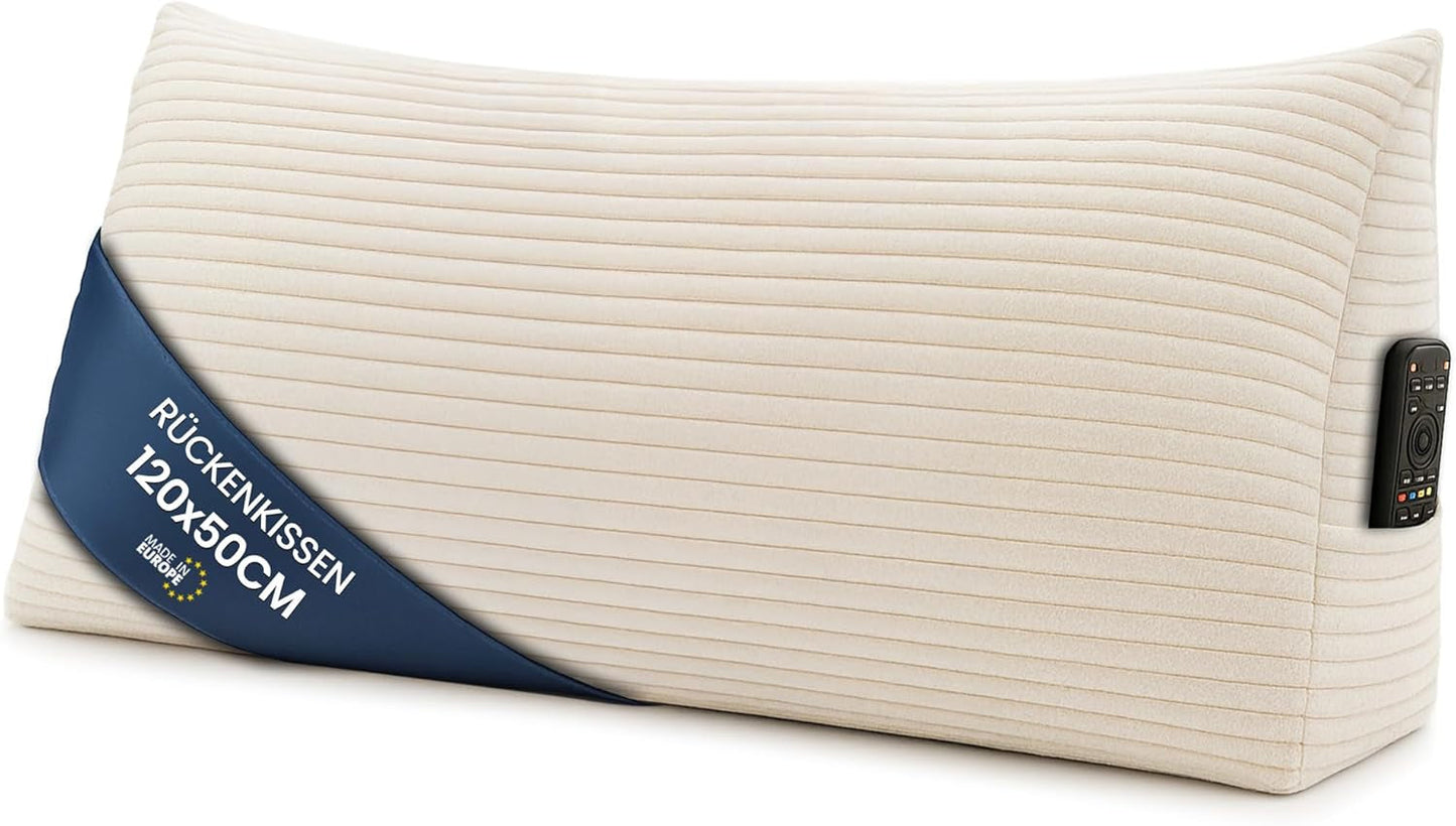 Oreiller en plumes, coussin de dossier, coussin en velours, largeur 70 cm – coussin de lecture pour lit, canapé et canapé, grand coussin de canapé, coussin mural, coussin de canapé, coussin de lecture, coussin de soutien du dos, gris clair