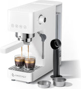 AMZCHEF Machine à expresso 20 bars, écran LED, mousseur à lait professionnel et lance à vapeur en acier inoxydable, réservoir amovible de 1,5 L, chauffage rapide de 1350 W, blanc