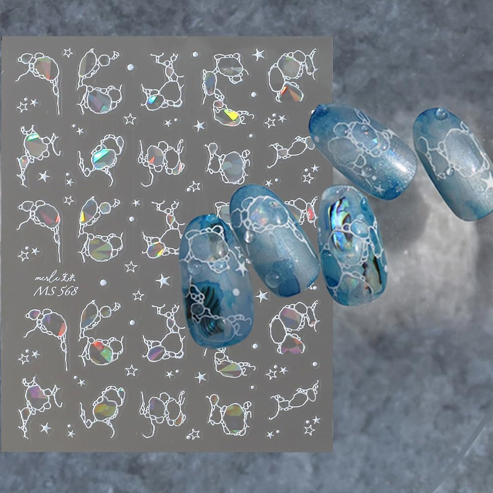 Autocollants pour ongles pailletés Vagues d'eau d'été Nail Art étoilé Fantaisie Vagues d'eau de mer Dessins d'ongles Autocollants pour ongles Vagues d'eau de mer Accessoires pour ongles Nail Art