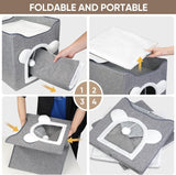 Katzenbetten für Indoor Katzen, Faltbares Katzenhaus, Katzenhöhle 2 Schicht Würfel Großer Raum Katzenbett mit Kratzbrett et Spielball, 15,8 x 15,8 x 15 pouces