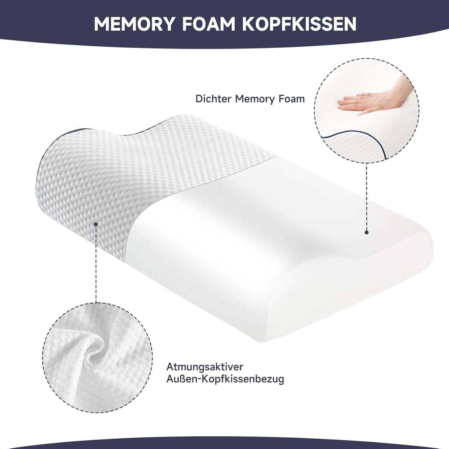 Oreiller de soutien cervical Z-Hom, oreiller en mousse à mémoire de forme, oreiller pour dormeur latéral, oreiller ergonomique, oreiller anti-ronflement, oreiller de couchage orthopédique, housse amovible (49 X 30 X 7/10 cm) Oreillers orthopédiques cervicaux Naty Shop