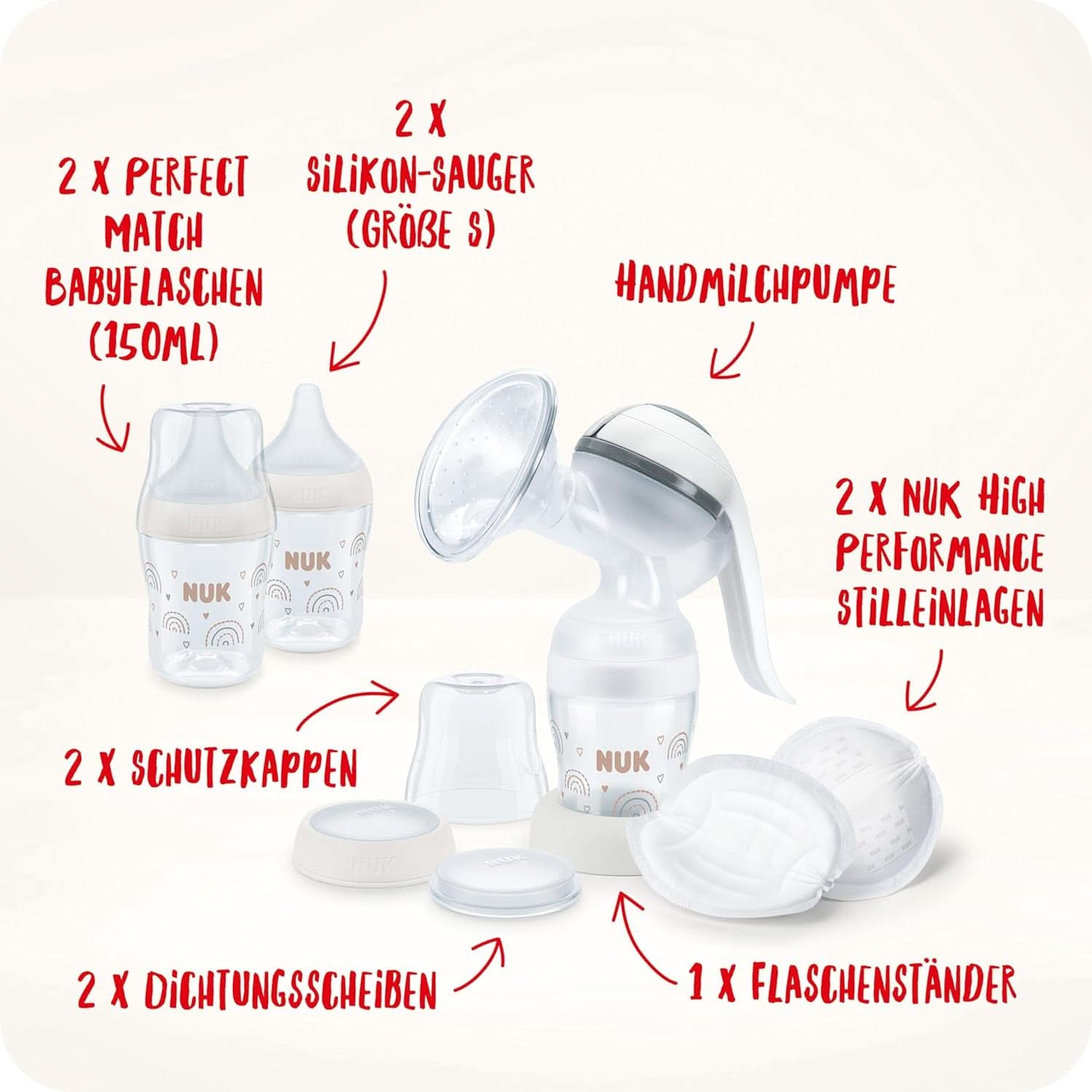 Ensemble tire-lait manuel NUK, oreiller en silicone souple, 2 biberons parfaitement combinés, 150 ml Accessoires Alimentation et Allaitement Bebe Naty Shop