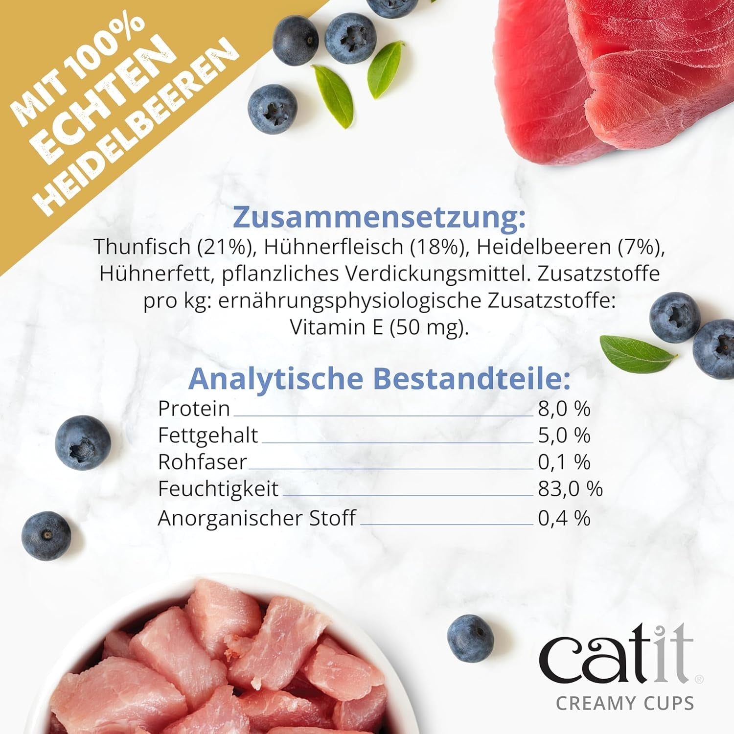 Catit Coupes crémeuses, thon et poulet aux bleuets, 4x25g