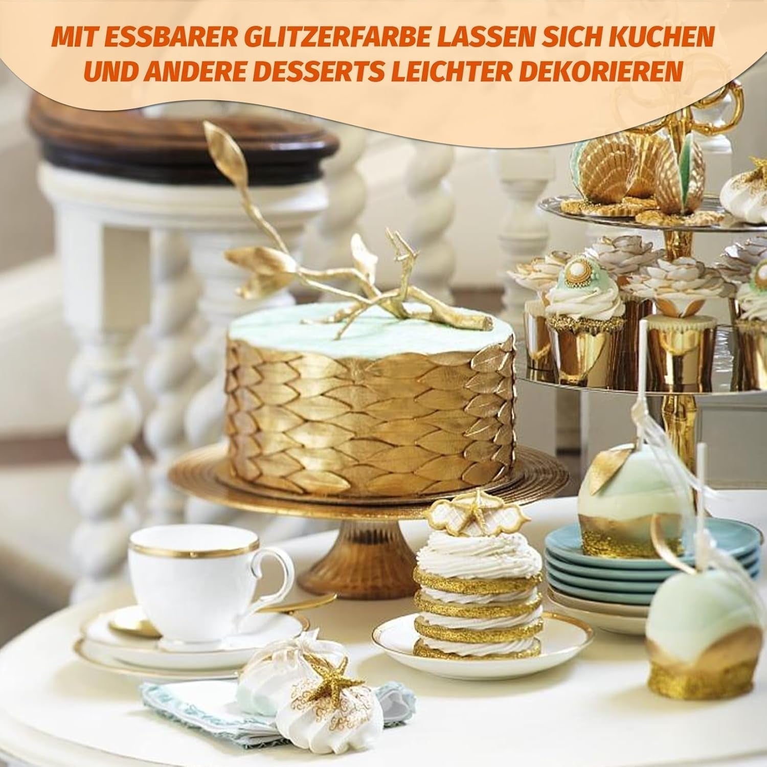 Essbarer Glitzer - 3 Torten Kuchen Deko Essbare, Flüssiges de couleur métallique, Paillettes comestibles pour muffins, cocktails, guimauves - 10 ml Naty Shop