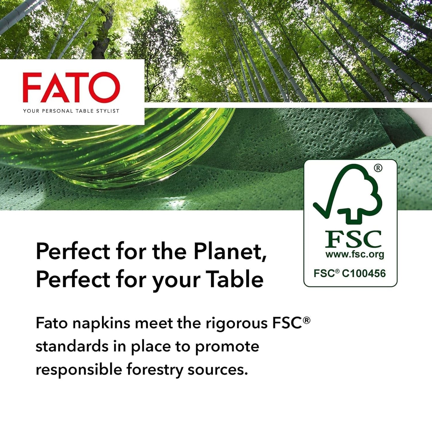 , Serviettes en papier jetables, Idéales pour les déjeuners et buffets décontractés, Paquet de 50 serviettes, Taille 33X33, 4 plis, 2 épaisseurs, Couleur vert pomme, Papier 100% pure cellulose, FSC