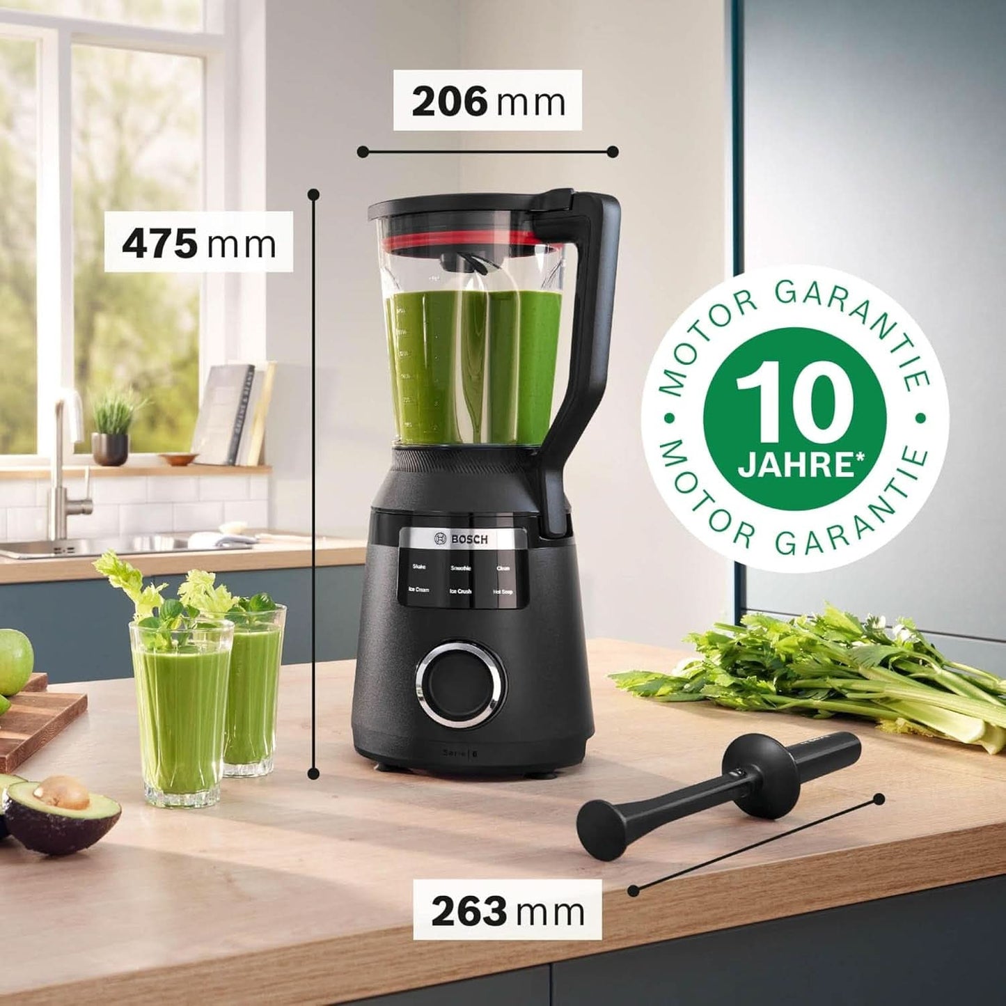 Batteur sur socle à grande vitesse Vitapower Serie 6 MMBD665B1, 45 000 tr/min, 6 programmes Inkl Heiße Suppe & Reinigung, 2 L Mixbehälter, Stopfer, Spülmaschinenfeste Teile, Made in Europe, 1800W, Schwarz Kitchen Naty Shop