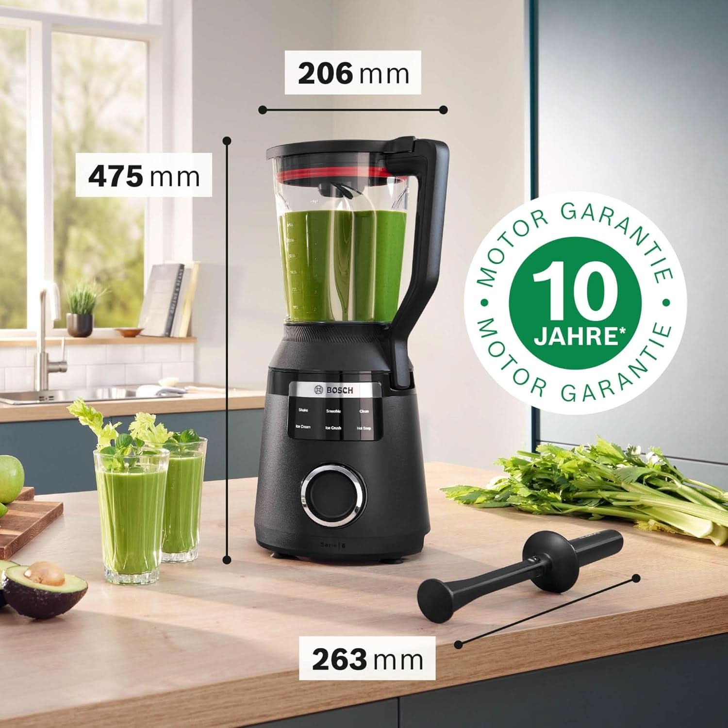 Batteur sur socle à grande vitesse Vitapower Serie 6 MMBD665B1, 45 000 tr/min, 6 programmes Inkl Heiße Suppe & Reinigung, 2 L Mixbehälter, Stopfer, Spülmaschinenfeste Teile, Made in Europe, 1800W, Schwarz Kitchen Naty Shop