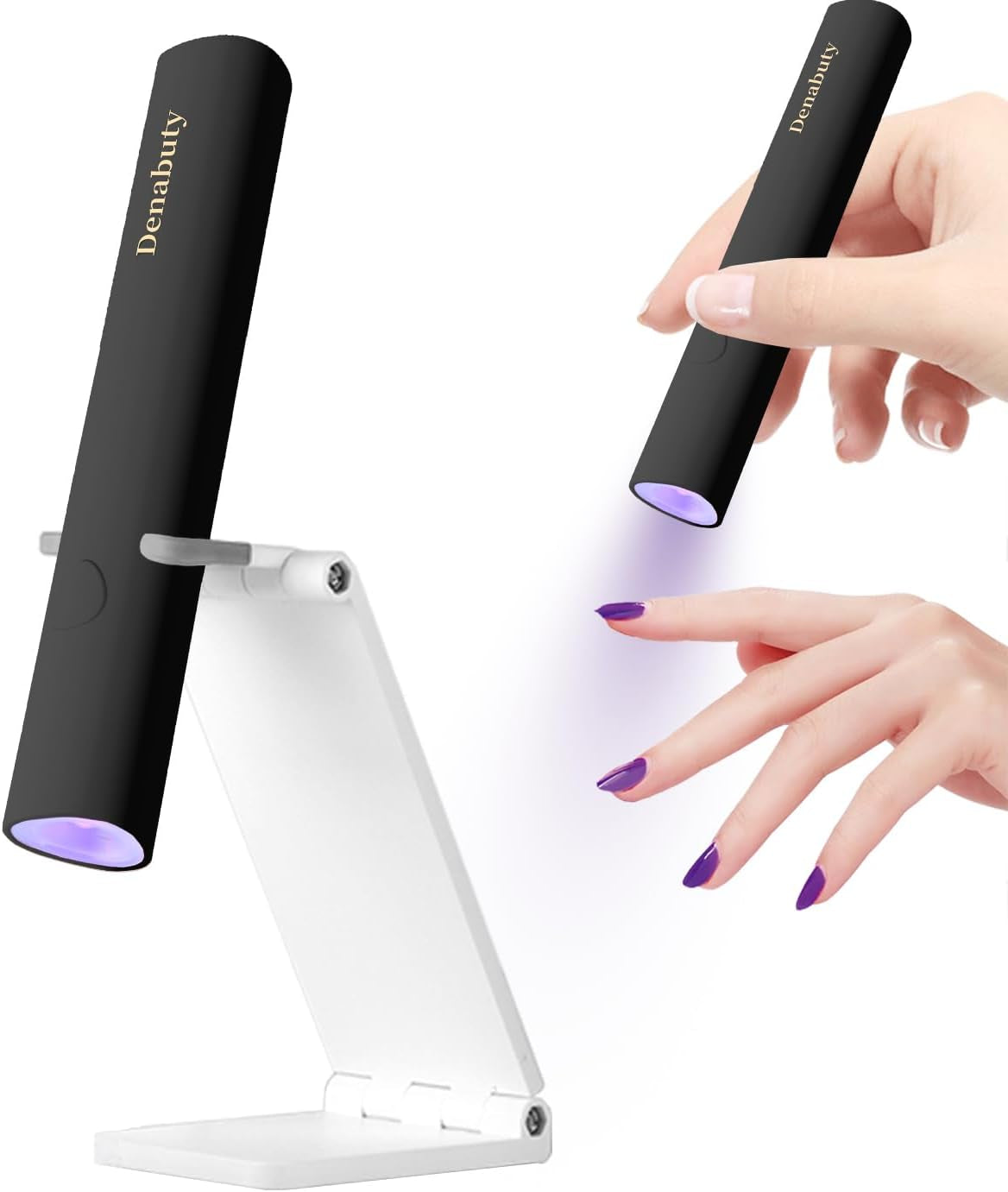 Denabuty Lampe UV pour Vernis à Ongles Gel, Mini Lampe LED U V pour Remplacement des Ongles avec Support Tragbare Petite Lampe UV pour Vernis à Ongles Gel, pour Aushärten Von Nagelkleber & Nail Tips Blanc