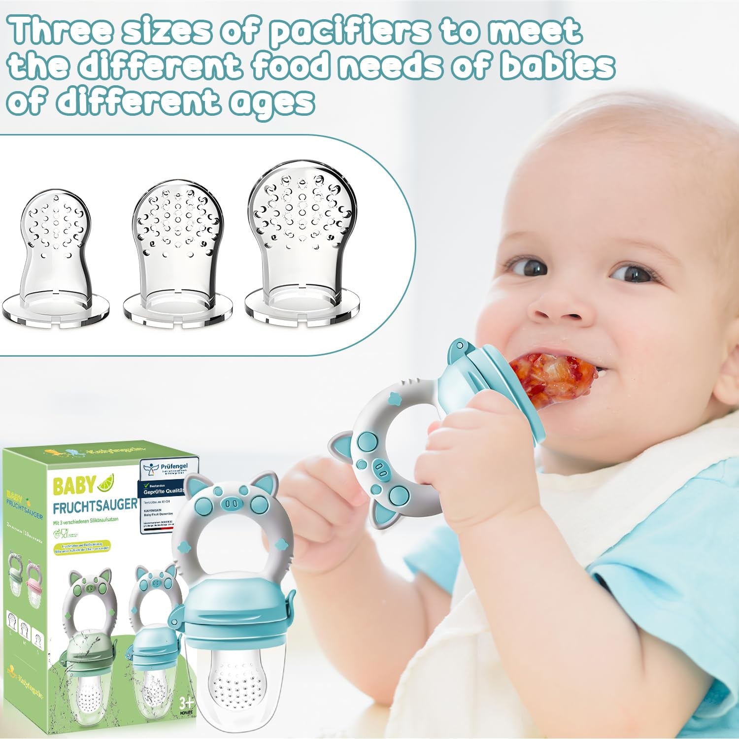 Sucettes aux fruits pour bébé, paquet de 2 sucettes aux fruits pour bébés à partir de 3 mois, version améliorée 2023, tétines à remplir, tétines au porridge, tétines aux fruits pour bébés, sans BPA, 8 tétines en silicone en 3 tailles