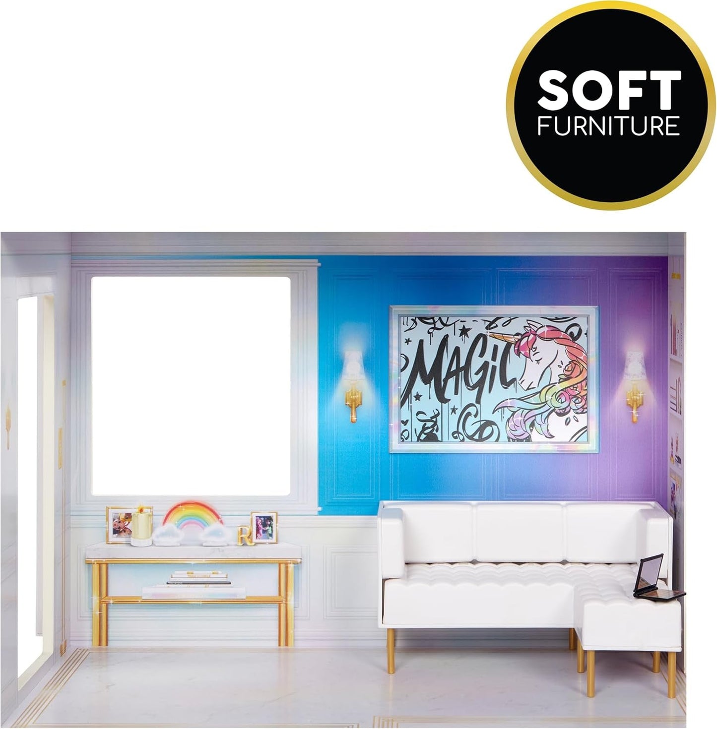 Rainbow High Townhouse - Maison de vacances à 3 étages avec 5 chambres et terrasse - Maison complète avec ascenseur fonctionnel et accessoires - Jeux pour enfants de 4 à 12 ans et plus