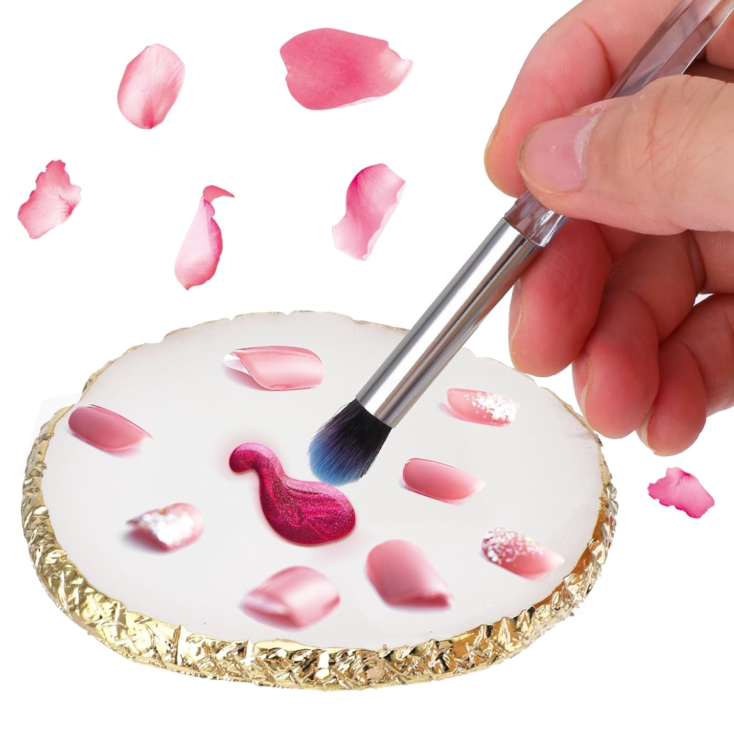 Maniküre Gemalt Palette Nail Art Palette Kunstharz Nagelkunst Nail Art Make up Paletten Nagelmalerei Display Fach Kosmetik Mischwerkzeuge (Blanc)