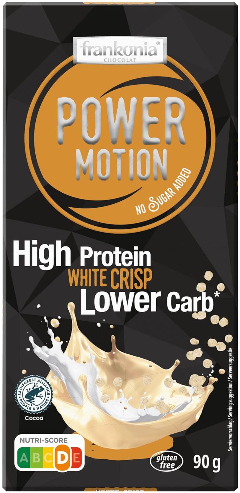 frankonia CHOCOLAT POWER MOTION sans sucre ajouté - Chocolat blanc croquant à haute teneur en protéines et faible en glucides, 90 g