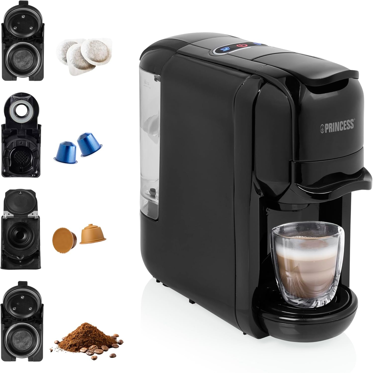 Princess Espressor 249452 – Pour capsules Nespresso™, Dolce Gusto et ESE – Pompe italienne 19 bars – 0,6 L – 1450 W