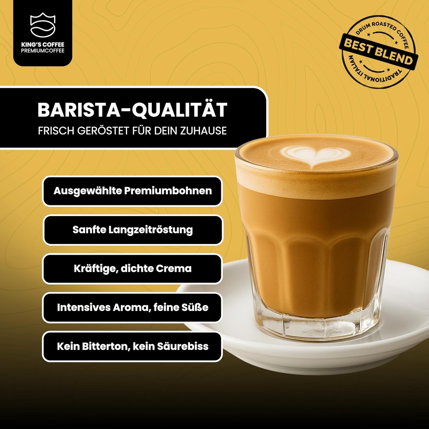 KING'S COFFEE - SPECIAL ROAST - 1 kg de grains d'espresso Barista Premium - Café à faible acidité - Torréfaction en petits lots en Italie - Le meilleur mélange Arabica-Robusta pour machines entièrement automatiques et porte-filtres