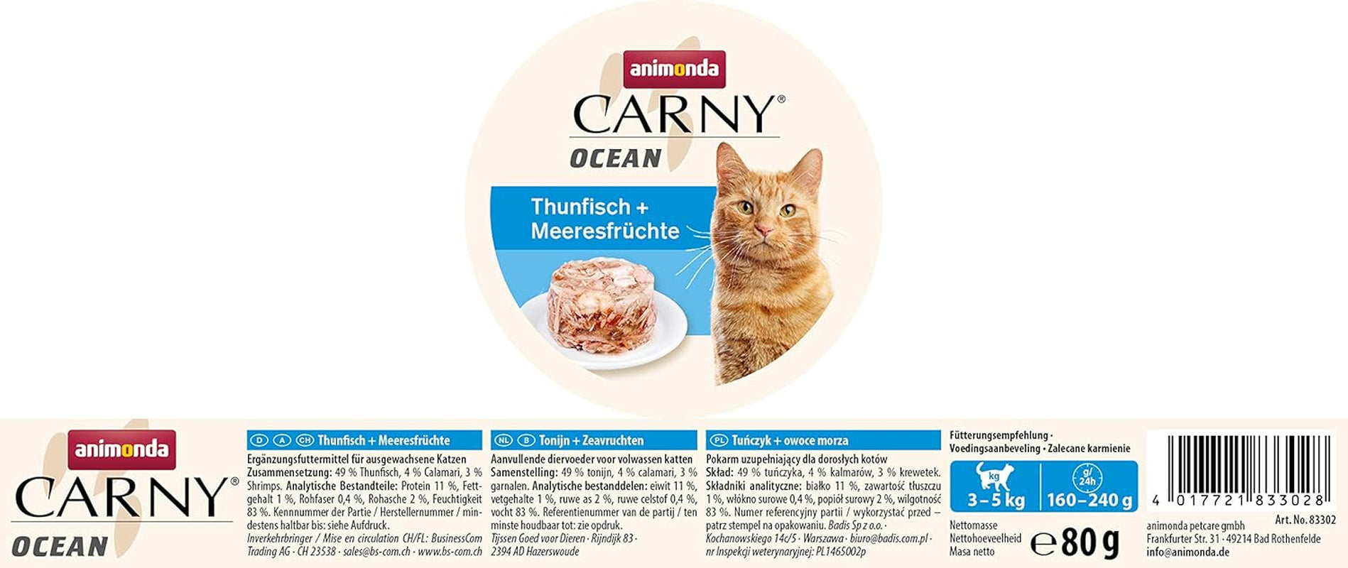 animonda Carny Ocean Thunfisch + Meeresfrüchte (12 x 80g), Katzenfutter nass für ausgewachsene Katzen, mit zartem Fischfilet, sans Getreide sans Zucker