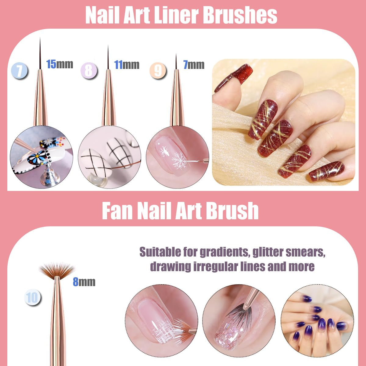 10 pièces Nail-Art-Pinsel, Nagel-Gel-Nagellack-Malpinsel, Zeichenstift, Nagel-Liner-Pinsel et Nagel-Dotting-Stift pour Gel-Nagellack, DIY, Manucure, Salon Zu Hause