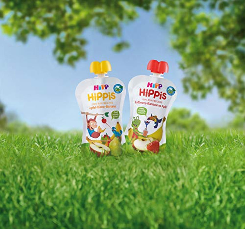 HiPP Bio pour Enfants HiPPiS Fraise Banane en Pomme - Theo Toucan, 100g