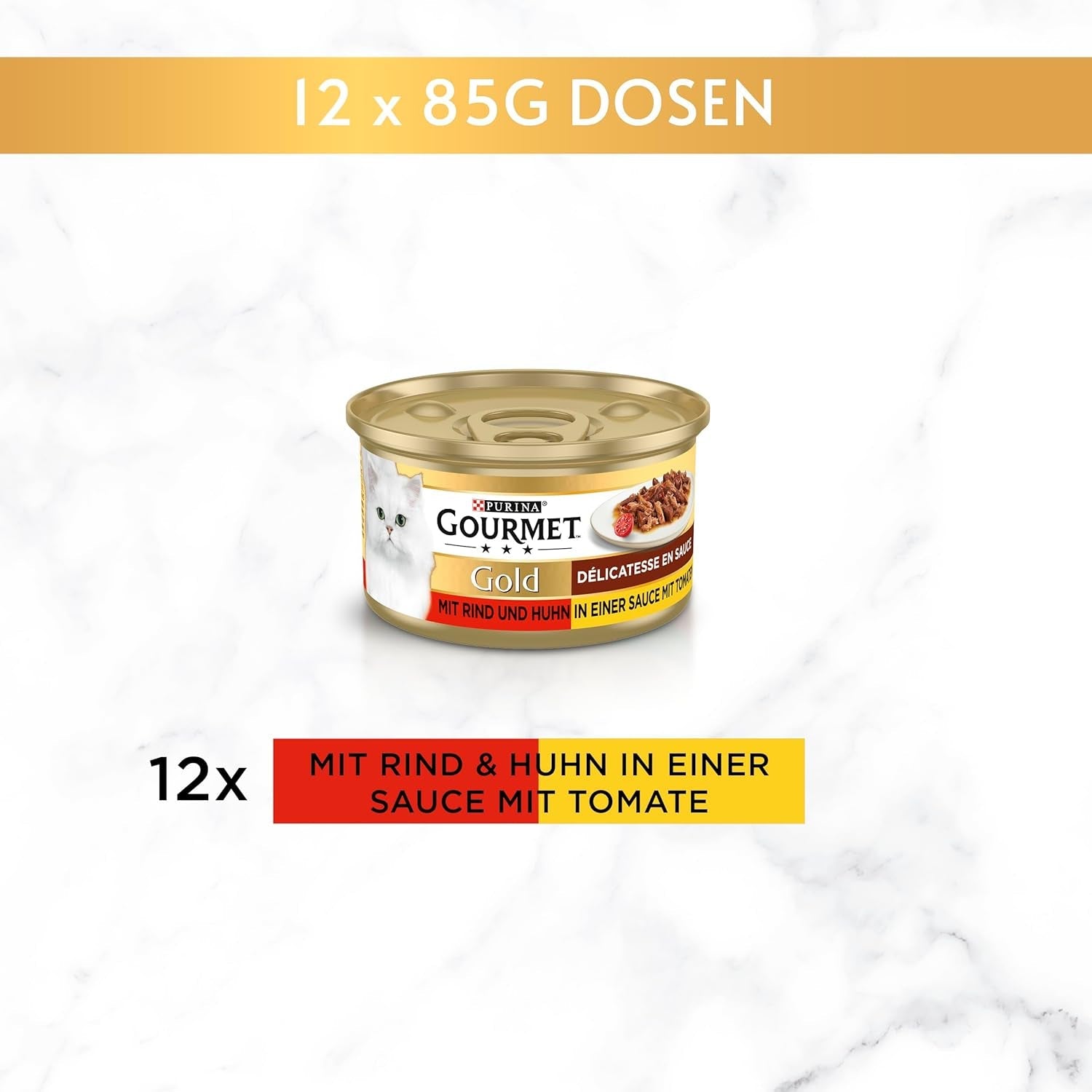 Gourmet Gold Délicatesse en Sauce Boeuf et Poulet Nourriture Humide pour Chats, Paquet de 12 (12 x 85g)