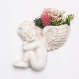 Pot de fleurs monté sur mur et surface plane 20 cm de hauteur Tête d'ange Support mural Support de fleur Vase Visage de poupée Pot en résine Pots de récipient pour plantes de table