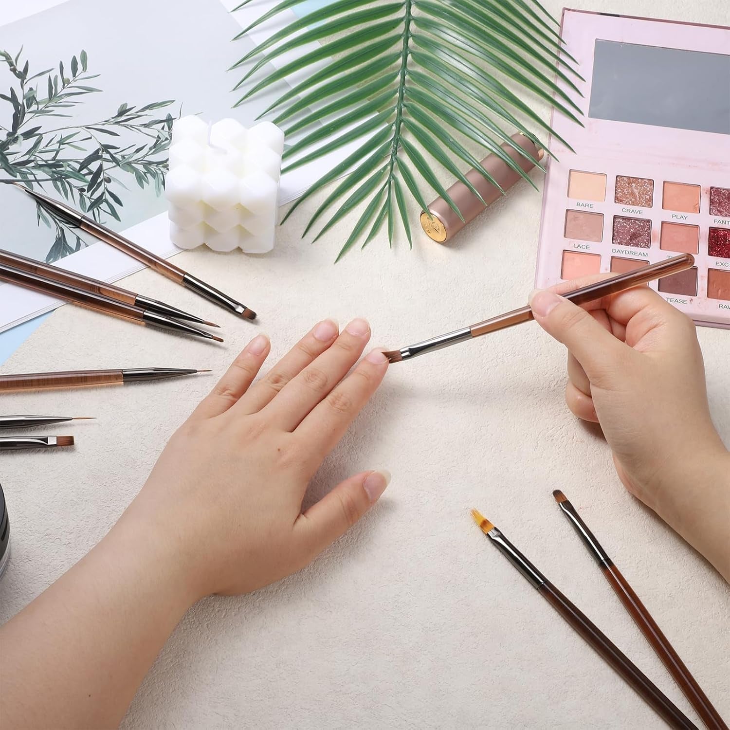 10 pièces Nail Art Pinsel Set, Braun Nail Art pinceaux Nailart Design Pinsel Nageldesign Pinselfür Gelnägelfür Heimwerker Maniküre Salon Zuhause Nailpinsel Set