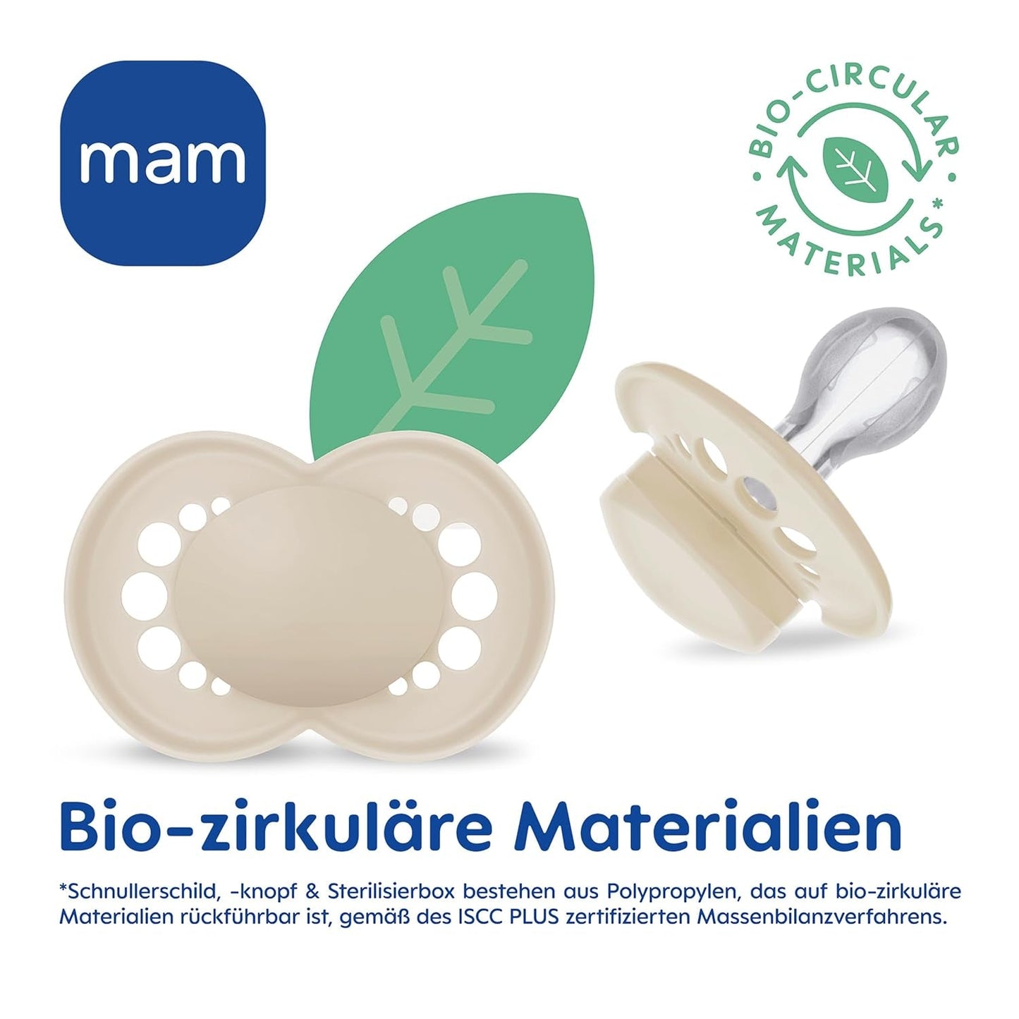 Sucettes MAM Original, paquet de 2, sucettes pour bébé respectueuses des dents, fabriquées à partir de matériaux durables et biorégénérables, tétines en silicone MAM SkinSoft, avec boîte à tétines, 6-16 mois, bleu/bleu clair
