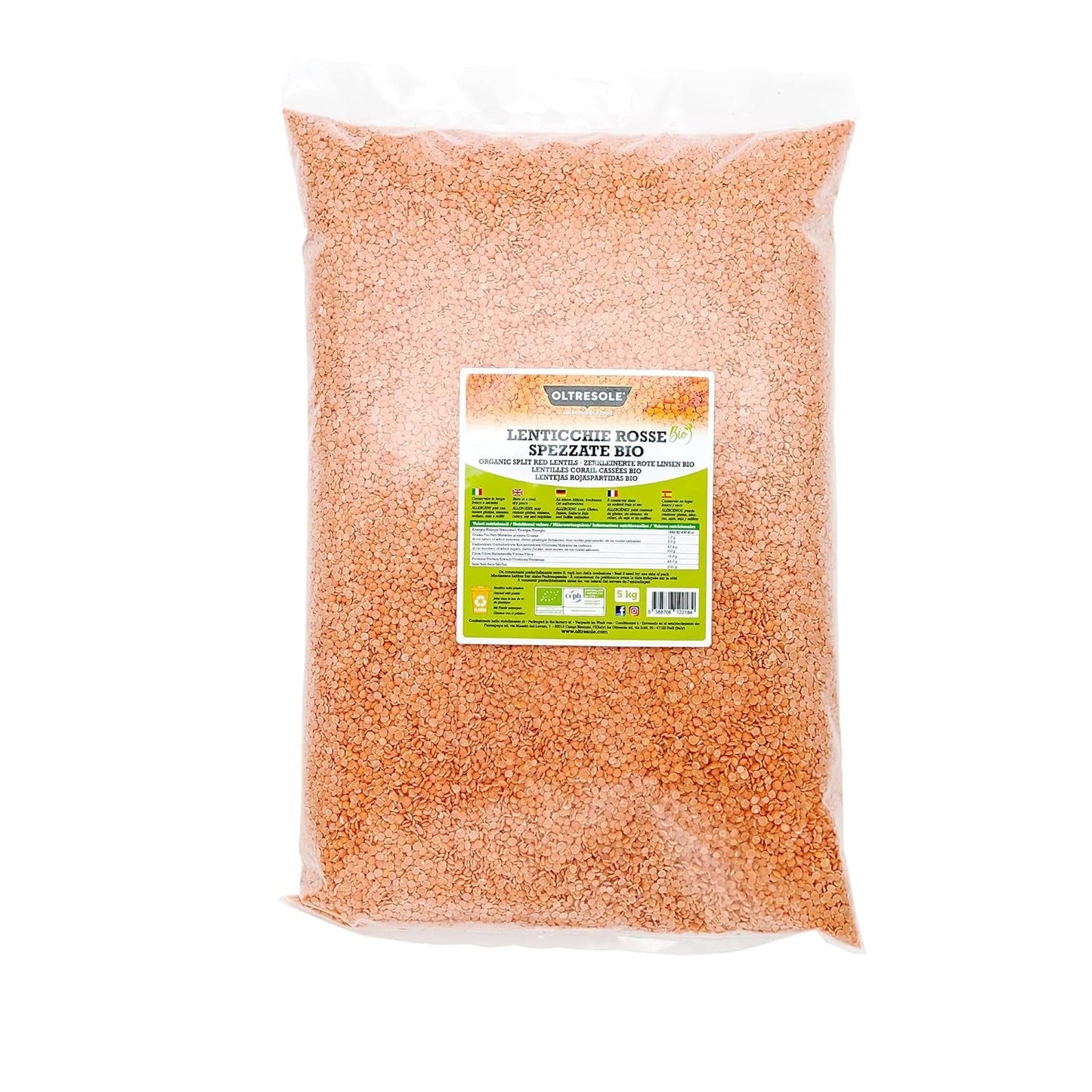 Lentilles rouges concassées biologiques 5 kg Légumineuses biologiques décortiquées et concassées Aucun trempage requis Source de protéines et de fibres Pack économique