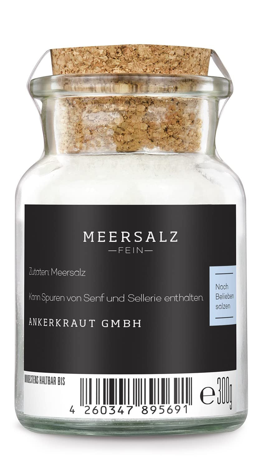 Ankerkraut Meersalz fine, reines Salz zum kochen und würzen, 170g dans Korkenglas