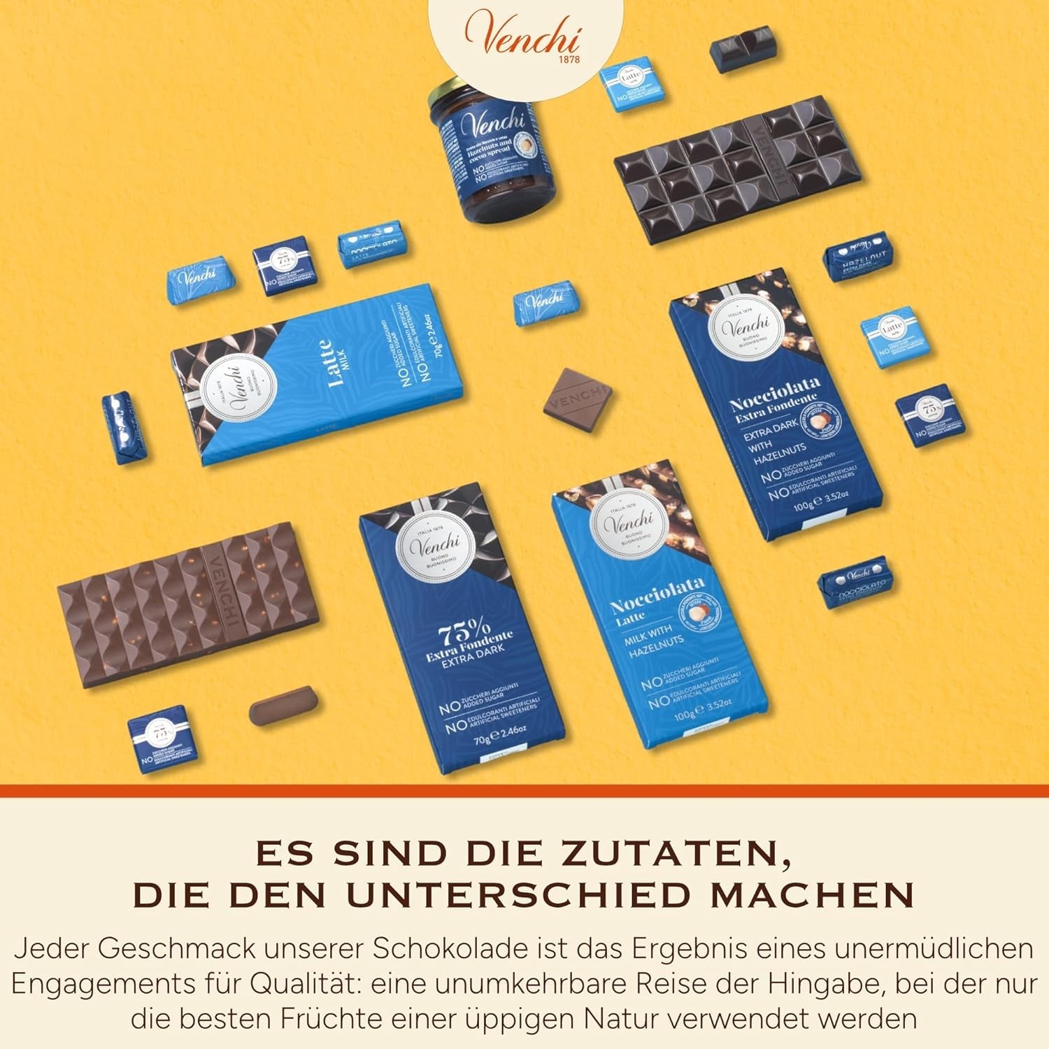 Venchi - Pack de 6 tablettes de chocolat noir aux noisettes, 600g - Sans sucre ajouté - Sans édulcorants artificiels - Sans gluten - Vegan - Idée cadeau