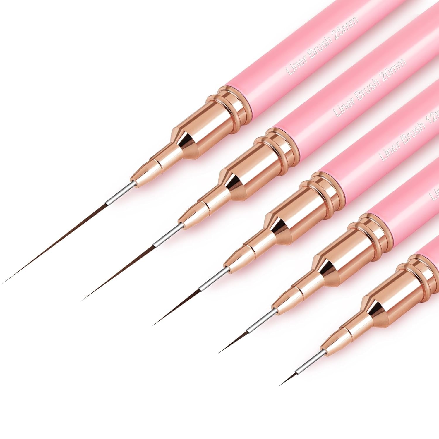 Lot de 5 pinceaux à ongles pour contour des ongles, ensemble de pinceaux de conception de peinture, outil de dessin de pointe d'ongle pour lignes longues, détails fins, dessin fin en taille 6/9/12/15/18 mm, noir