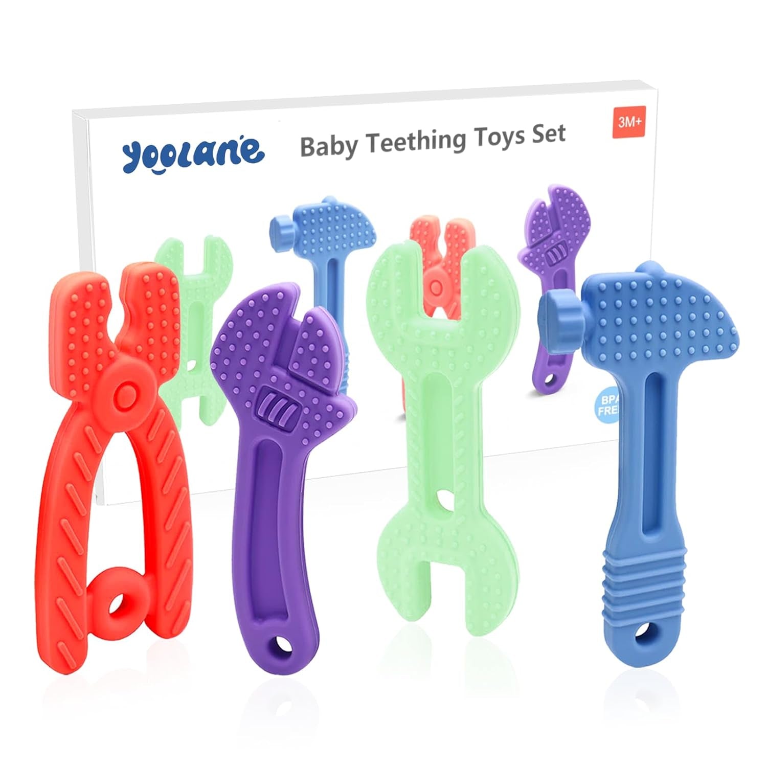 Anneau de dentition pour bébé [Original] – Jouet de dentition en silicone, anneau de dentition cool, aide à la dentition, sans BPA | Jouets, accessoires et cadeaux pour les tout-petits à partir de 3 mois | Paquet de 4