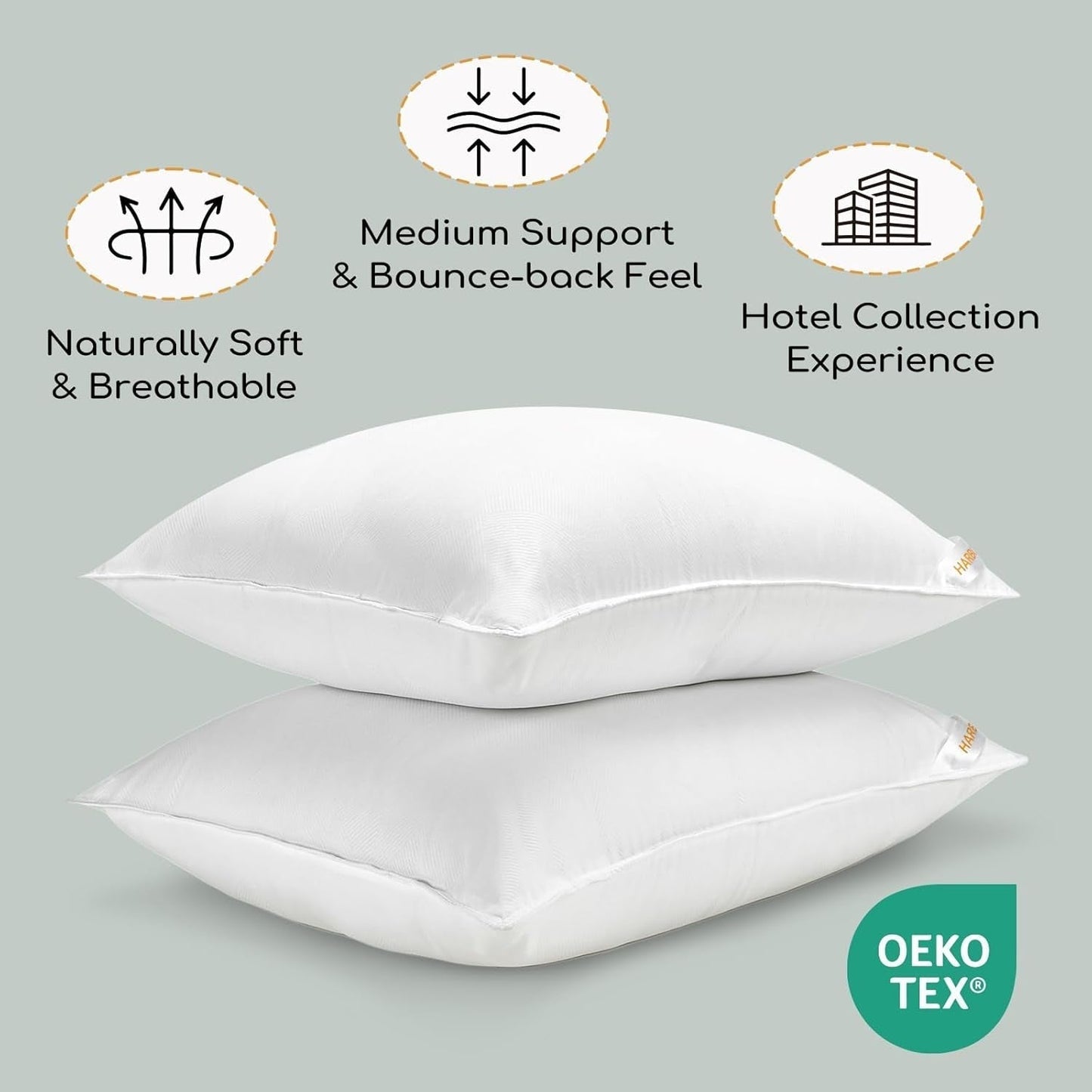 HARBOREST Oreiller de lit de couchage, 2 pièces, peluche de luxe, oreiller alternatif, idéal pour les dormeurs sur le côté et sur le dos, collection hôtelière, oreiller, taille standard/queen, 50,8 x 66 cm Naty Shop Oreillers standard