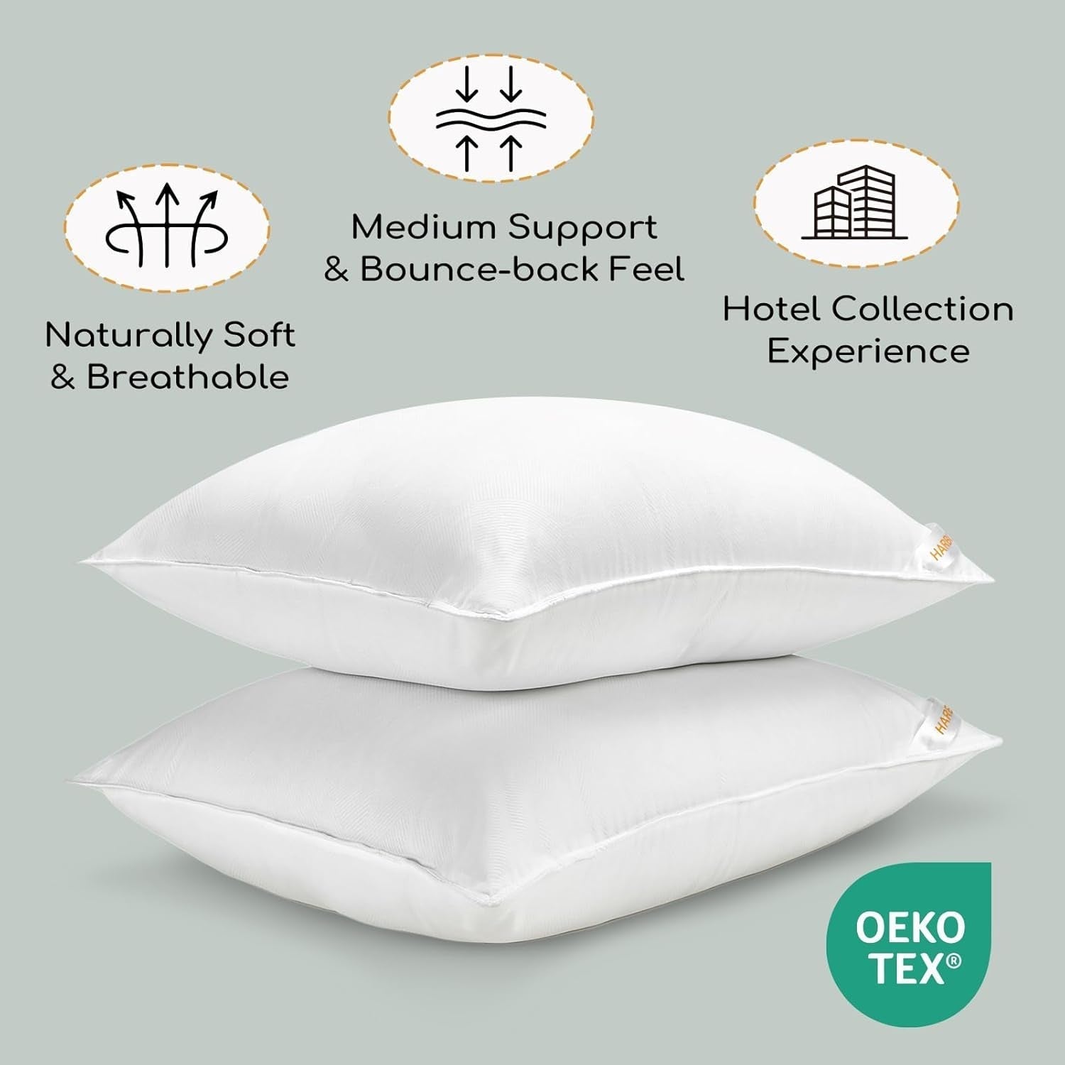 HARBOREST Oreiller de lit de couchage, 2 pièces, peluche de luxe, oreiller alternatif, idéal pour les dormeurs sur le côté et sur le dos, collection hôtelière, oreiller, taille standard/queen, 50,8 x 66 cm Naty Shop Oreillers standard