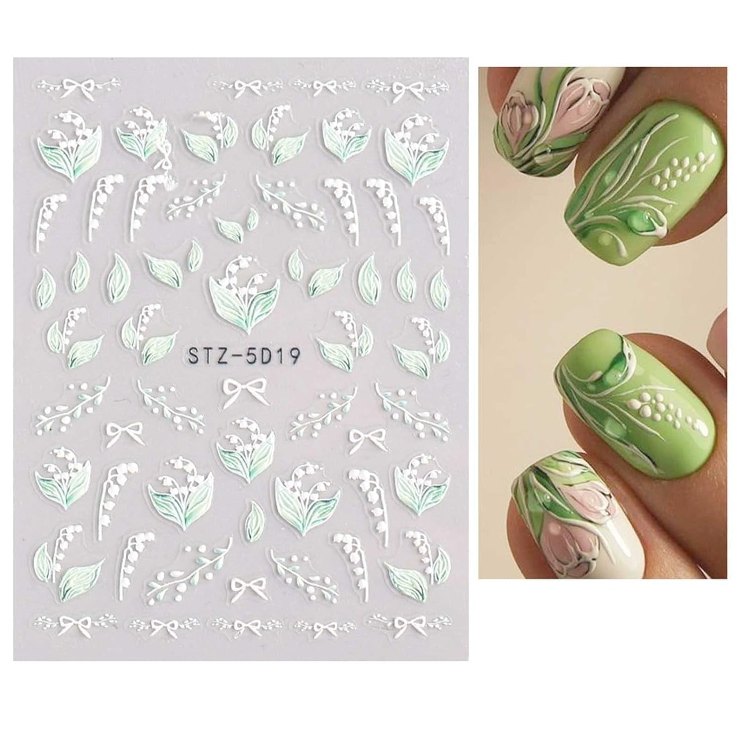JMEOWIO Autocollants de manucure 3D pour ongles, fleurs, autocollants pour nail art, autocollants auto-adhésifs, bandes stéréoscopiques 5D, décoration de fleurs d'été, design de manucure, 4 feuilles