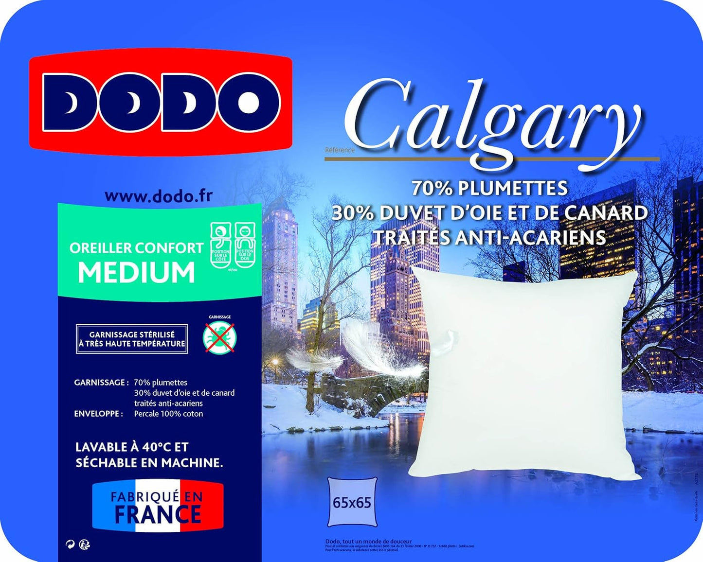 DODO 64476 Coussin Calgary, Duvet/Oie & Peau de Canard, 65 X 65 cm, Blanc Naty Shop Coussins Standard