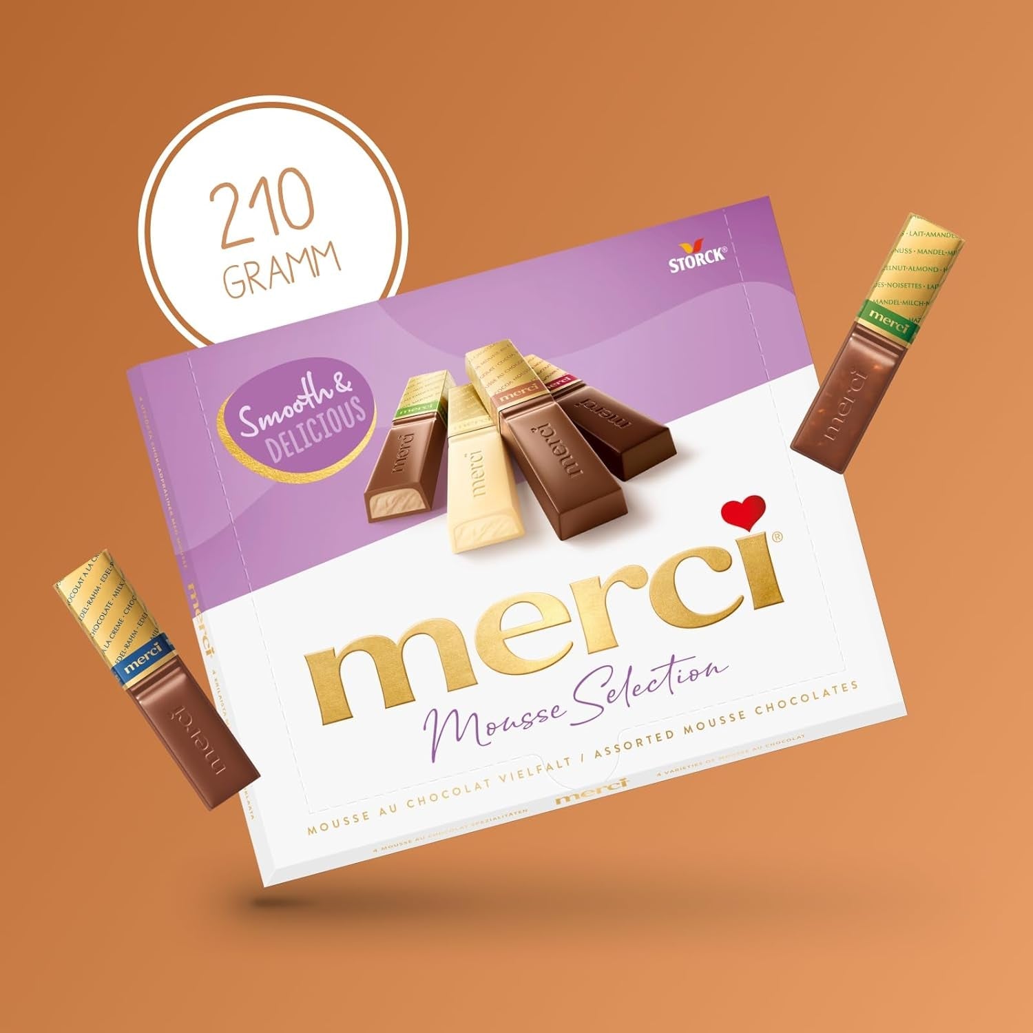merci Variété Mousse au Chocolat Finest Selection – 1 x 210 g – Spécialités Mousse au Chocolat Exquise – Pralinés fourrés et non fourrés